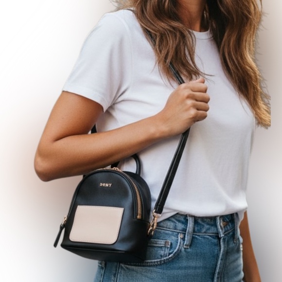 Dkny Handbags - DKNY Bryanna Mini Stylish Black and Cream Backpack